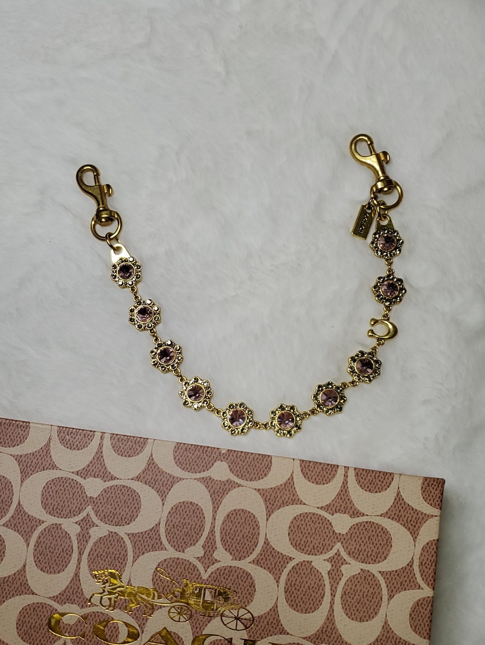 Coach Gold-Tone Bracelet with Light Purple Crystal Flowers